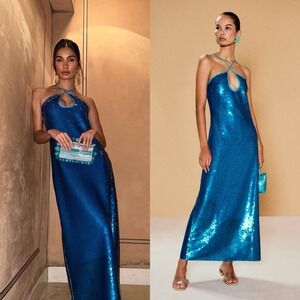 NWT Cult Gaia Lily Sequined Halter Maxi Dress in Nile Blue $598 - Size Medium